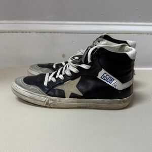 Golden Goose Navy and White High-Tops with Gold Star